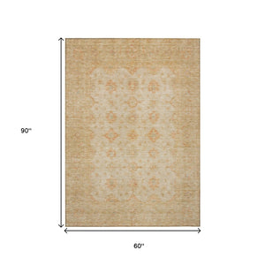 HomeRoots 5' Beige and Rust Floral Medallion Area Rug - Washable, Durable Design for Indoor and Outdoor Use 5' X 8' 615939