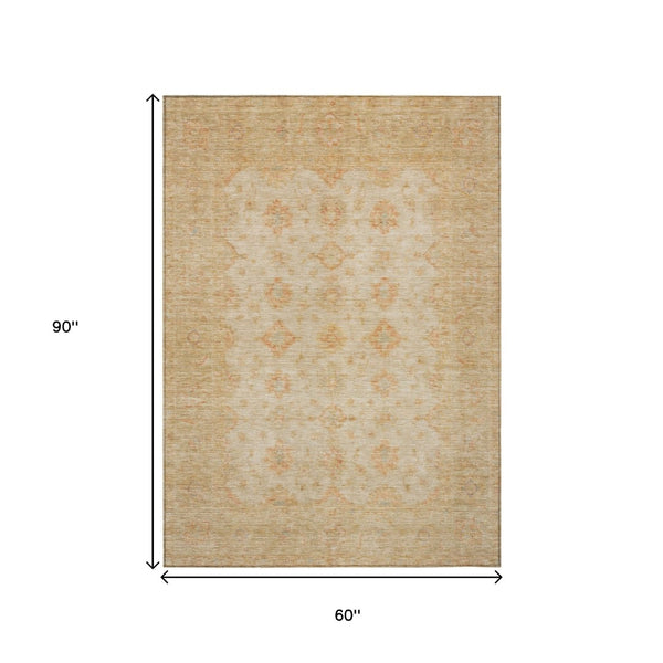 HomeRoots 5' Beige and Rust Floral Medallion Area Rug - Washable, Durable Design for Indoor and Outdoor Use 5' X 8' 615939