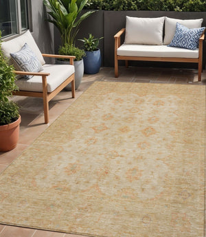 HomeRoots 5' Beige and Rust Floral Medallion Area Rug - Washable, Durable Design for Indoor and Outdoor Use 5' X 8' 615939