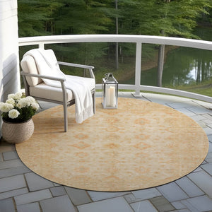 HomeRoots 5' Beige and Rust Floral Medallion Area Rug - Washable, Durable Design for Indoor and Outdoor Use 8' Round 615940