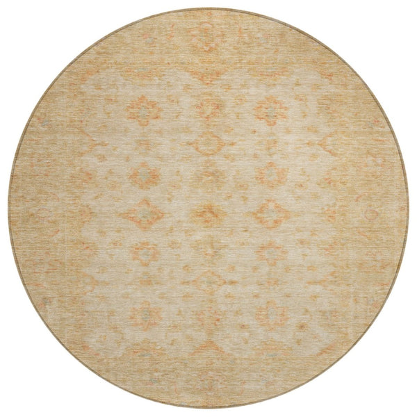 HomeRoots 5' Beige and Rust Floral Medallion Area Rug - Washable, Durable Design for Indoor and Outdoor Use 8' Round 615940