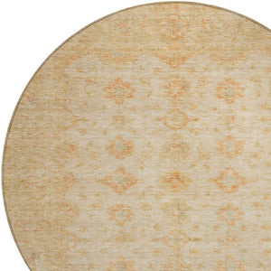 HomeRoots 5' Beige and Rust Floral Medallion Area Rug - Washable, Durable Design for Indoor and Outdoor Use 8' Round 615940