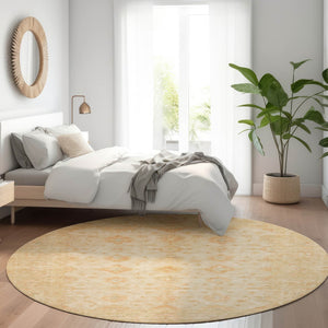 HomeRoots 5' Beige and Rust Floral Medallion Area Rug - Washable, Durable Design for Indoor and Outdoor Use 8' Round 615940