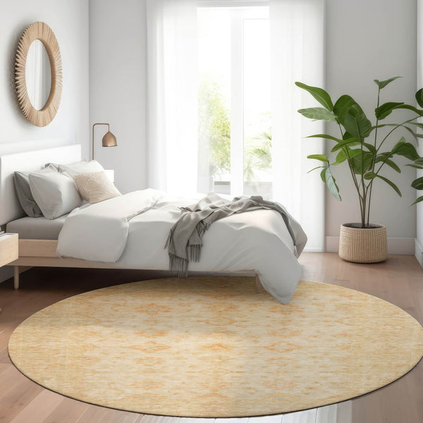 HomeRoots 5' Beige and Rust Floral Medallion Area Rug - Washable, Durable Design for Indoor and Outdoor Use 8' Round 615940