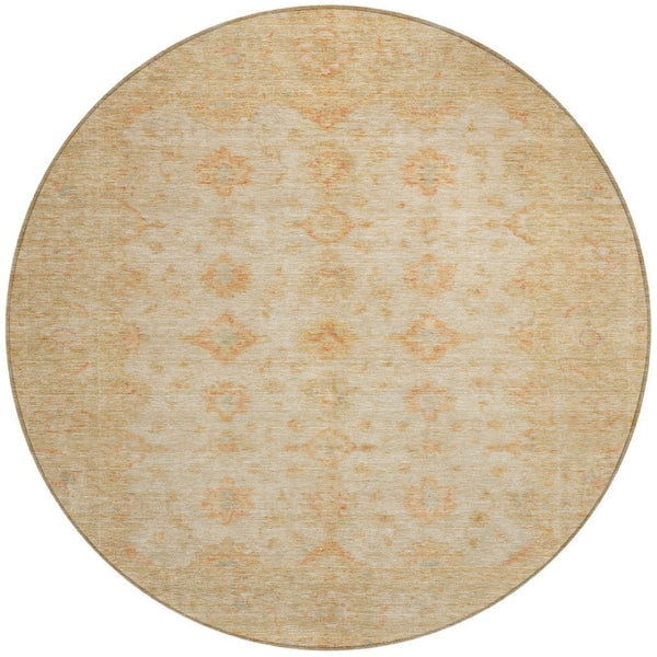 HomeRoots 5' Beige and Rust Floral Medallion Area Rug - Washable, Durable Design for Indoor and Outdoor Use 8' Round 615940