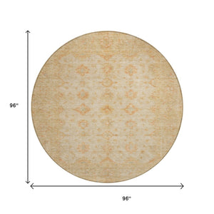 HomeRoots 5' Beige and Rust Floral Medallion Area Rug - Washable, Durable Design for Indoor and Outdoor Use 8' Round 615940