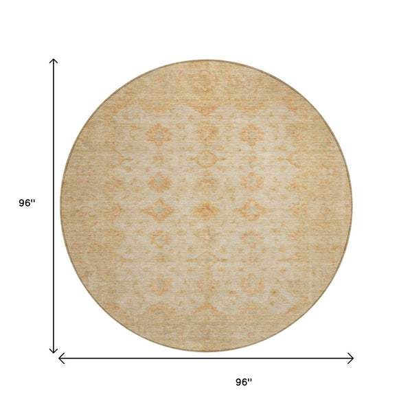 HomeRoots 5' Beige and Rust Floral Medallion Area Rug - Washable, Durable Design for Indoor and Outdoor Use 8' Round 615940
