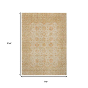HomeRoots 5' Beige and Rust Floral Medallion Area Rug - Washable, Durable Design for Indoor and Outdoor Use 8' X 10' 615941