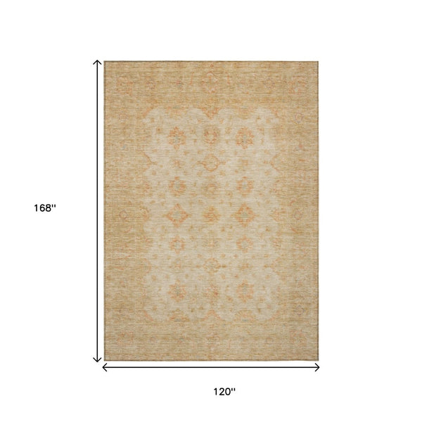 HomeRoots 5' Beige and Rust Floral Medallion Area Rug - Washable, Durable Design for Indoor and Outdoor Use 10' X 14' 615943