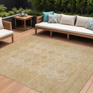 HomeRoots 5' Beige and Rust Floral Medallion Area Rug - Washable, Durable Design for Indoor and Outdoor Use 10' X 14' 615943