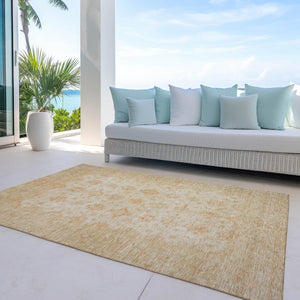 HomeRoots 5' Beige and Rust Floral Medallion Area Rug - Washable, Durable Design for Indoor and Outdoor Use 10' X 14' 615943