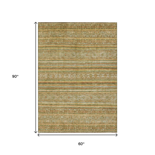 HomeRoots 5' Durable Artichoke Green Southwestern Area Rug for Indoor & Outdoor Spaces – Easy Care & Stylish 5' X 8' 615945