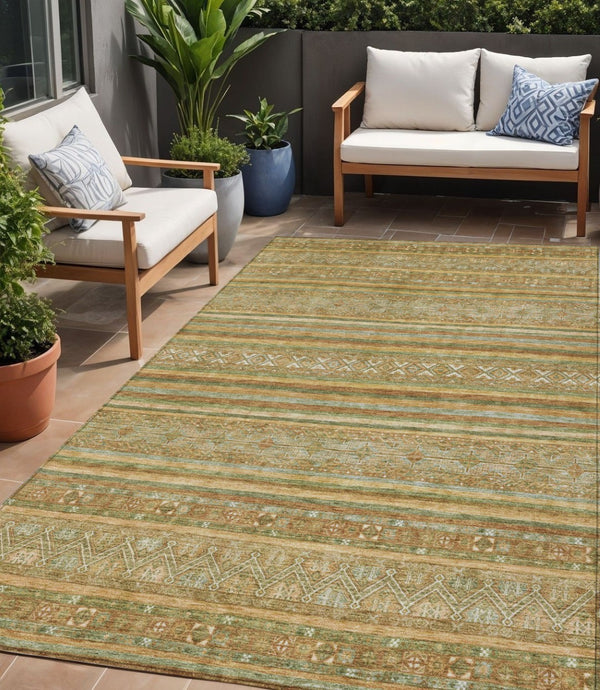 HomeRoots 5' Durable Artichoke Green Southwestern Area Rug for Indoor & Outdoor Spaces – Easy Care & Stylish 5' X 8' 615945