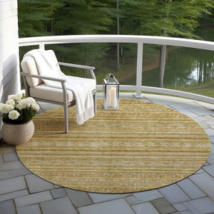 HomeRoots 5' Durable Artichoke Green Southwestern Area Rug for Indoor & Outdoor Spaces – Easy Care & Stylish 8' Round 615946