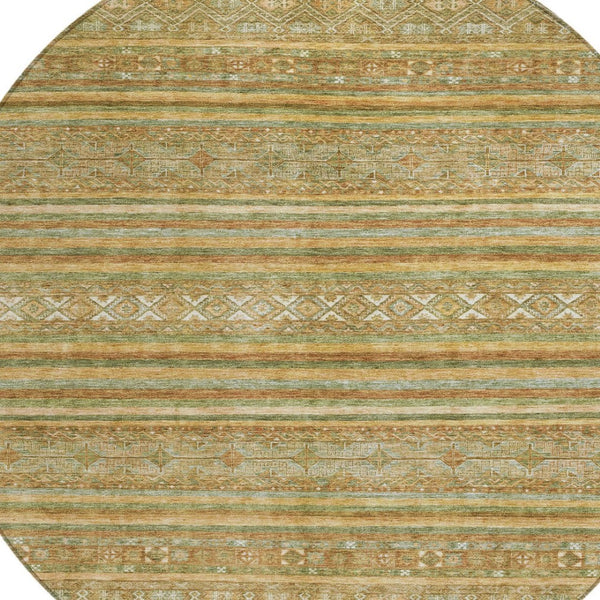 HomeRoots 5' Durable Artichoke Green Southwestern Area Rug for Indoor & Outdoor Spaces – Easy Care & Stylish 8' Round 615946