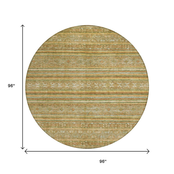 HomeRoots 5' Durable Artichoke Green Southwestern Area Rug for Indoor & Outdoor Spaces – Easy Care & Stylish 8' Round 615946
