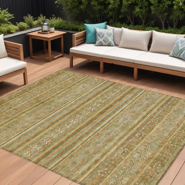 HomeRoots 5' Durable Artichoke Green Southwestern Area Rug for Indoor & Outdoor Spaces – Easy Care & Stylish 8' X 10' 615947