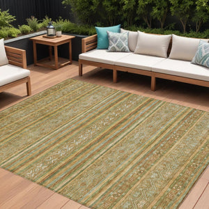 HomeRoots 5' Durable Artichoke Green Southwestern Area Rug for Indoor & Outdoor Spaces – Easy Care & Stylish 9' X 12' 615948