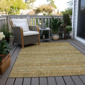 HomeRoots 5' Durable Artichoke Green Southwestern Area Rug for Indoor & Outdoor Spaces – Easy Care & Stylish 10' X 14' 615949