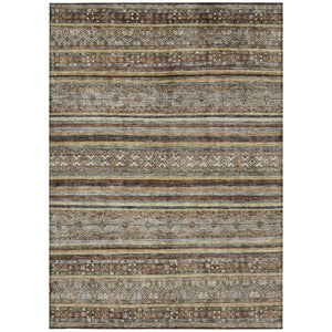 HomeRoots 5' Brown Denim Blue and Beige Southwestern Indoor/Outdoor Area Rug - Durable, Washable, Versatile Decor 5' X 8' 615951