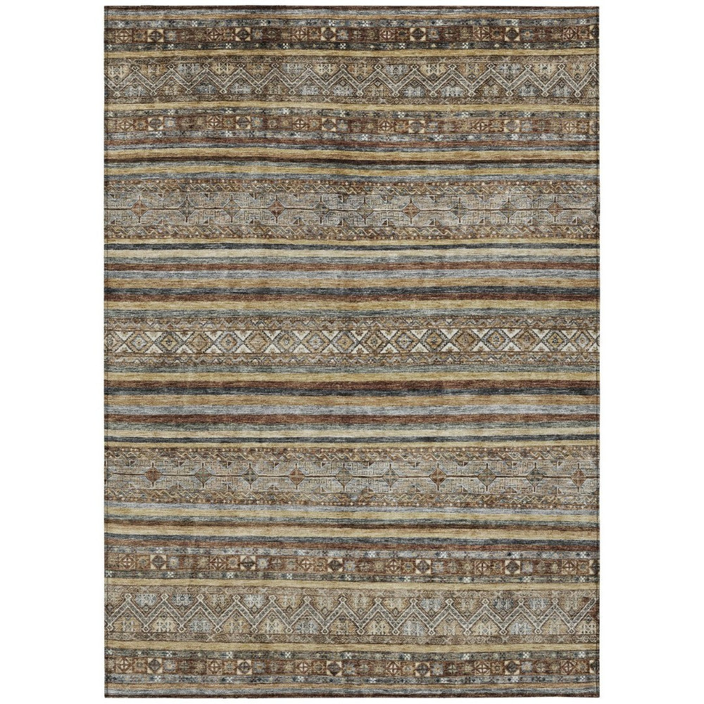 HomeRoots 5' Brown Denim Blue and Beige Southwestern Indoor/Outdoor Area Rug - Durable, Washable, Versatile Decor 5' X 8' 615951