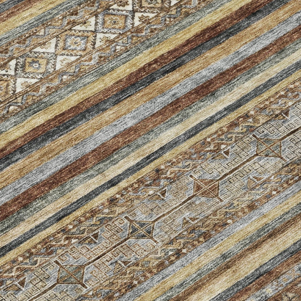 HomeRoots 5' Brown Denim Blue and Beige Southwestern Indoor/Outdoor Area Rug - Durable, Washable, Versatile Decor 5' X 8' 615951