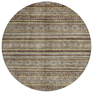 HomeRoots 5' Brown Denim Blue and Beige Southwestern Indoor/Outdoor Area Rug - Durable, Washable, Versatile Decor 8' Round 615952