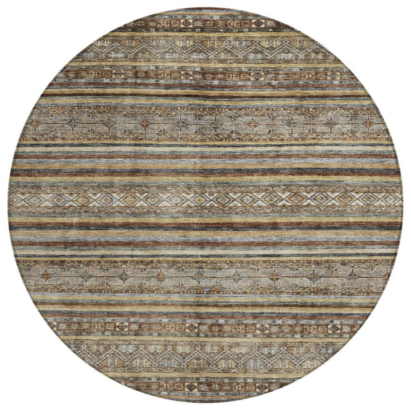 HomeRoots 5' Brown Denim Blue and Beige Southwestern Indoor/Outdoor Area Rug - Durable, Washable, Versatile Decor 8' Round 615952