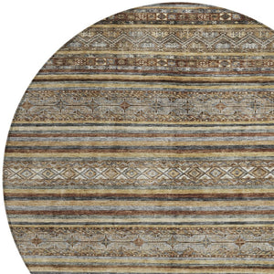 HomeRoots 5' Brown Denim Blue and Beige Southwestern Indoor/Outdoor Area Rug - Durable, Washable, Versatile Decor 8' Round 615952