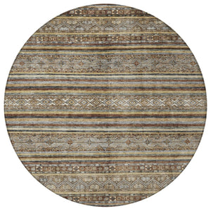 HomeRoots 5' Brown Denim Blue and Beige Southwestern Indoor/Outdoor Area Rug - Durable, Washable, Versatile Decor 8' Round 615952
