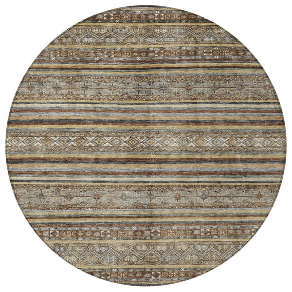 HomeRoots 5' Brown Denim Blue and Beige Southwestern Indoor/Outdoor Area Rug - Durable, Washable, Versatile Decor 8' Round 615952