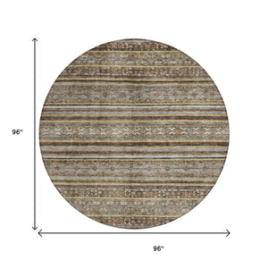 HomeRoots 5' Brown Denim Blue and Beige Southwestern Indoor/Outdoor Area Rug - Durable, Washable, Versatile Decor 8' Round 615952