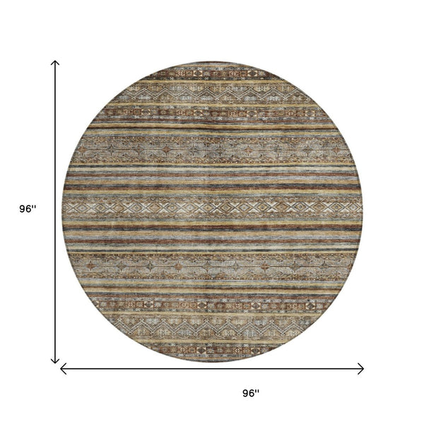 HomeRoots 5' Brown Denim Blue and Beige Southwestern Indoor/Outdoor Area Rug - Durable, Washable, Versatile Decor 8' Round 615952