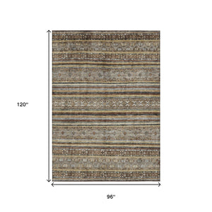 HomeRoots 5' Brown Denim Blue and Beige Southwestern Indoor/Outdoor Area Rug - Durable, Washable, Versatile Decor 8' X 10' 615953