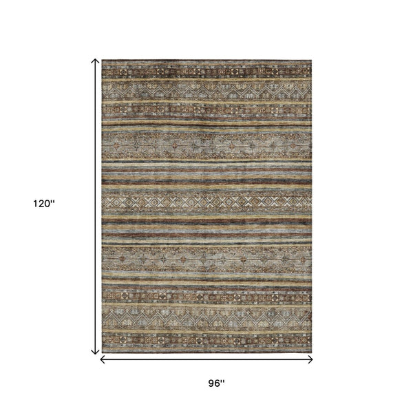 HomeRoots 5' Brown Denim Blue and Beige Southwestern Indoor/Outdoor Area Rug - Durable, Washable, Versatile Decor 8' X 10' 615953