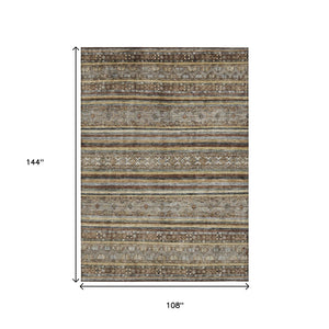 HomeRoots 5' Brown Denim Blue and Beige Southwestern Indoor/Outdoor Area Rug - Durable, Washable, Versatile Decor 9' X 12' 615954
