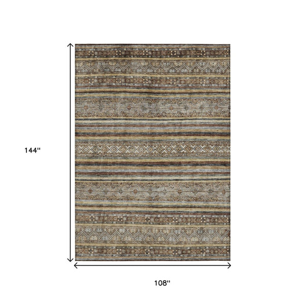 HomeRoots 5' Brown Denim Blue and Beige Southwestern Indoor/Outdoor Area Rug - Durable, Washable, Versatile Decor 9' X 12' 615954