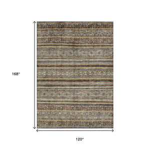 HomeRoots 5' Brown Denim Blue and Beige Southwestern Indoor/Outdoor Area Rug - Durable, Washable, Versatile Decor 10' X 14' 615955
