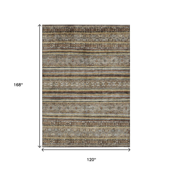 HomeRoots 5' Brown Denim Blue and Beige Southwestern Indoor/Outdoor Area Rug - Durable, Washable, Versatile Decor 10' X 14' 615955
