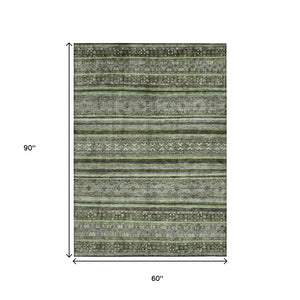 HomeRoots 5' Olive Green Gray Fern Southwestern Area Rug - Stylish, Washable, Durable for Indoor & Outdoor Use 5' X 8' 615969