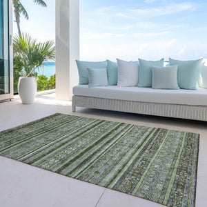 HomeRoots 5' Olive Green Gray Fern Southwestern Area Rug - Stylish, Washable, Durable for Indoor & Outdoor Use 5' X 8' 615969