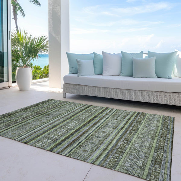HomeRoots 5' Olive Green Gray Fern Southwestern Area Rug - Stylish, Washable, Durable for Indoor & Outdoor Use 5' X 8' 615969