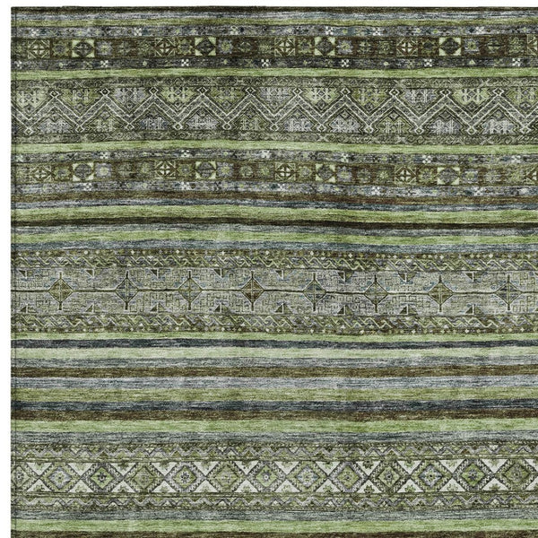 HomeRoots 5' Olive Green Gray Fern Southwestern Area Rug - Stylish, Washable, Durable for Indoor & Outdoor Use 5' X 8' 615969