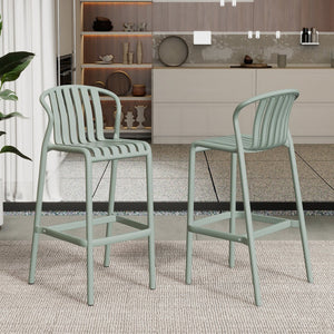 English Elm Outdoor Stackable Armless Barstools Set of 2 Uv Resistant Slat Back Patio Seating Green N780P199452G