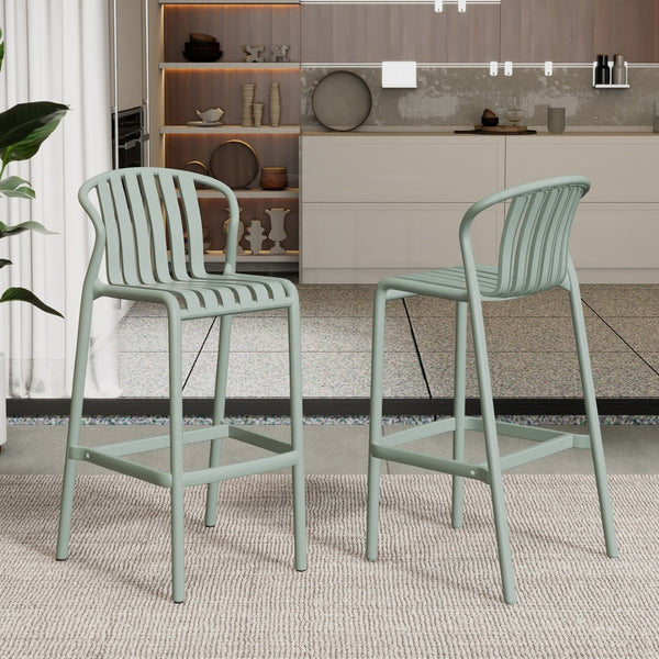 English Elm Outdoor Stackable Armless Barstools Set of 2 Uv Resistant Slat Back Patio Seating Green N780P199452G