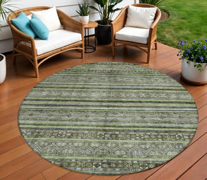 HomeRoots 5' Olive Green Gray Fern Southwestern Area Rug - Stylish, Washable, Durable for Indoor & Outdoor Use 8' Round 615970