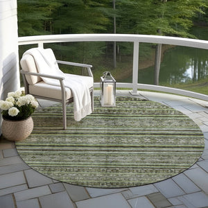 HomeRoots 5' Olive Green Gray Fern Southwestern Area Rug - Stylish, Washable, Durable for Indoor & Outdoor Use 8' Round 615970