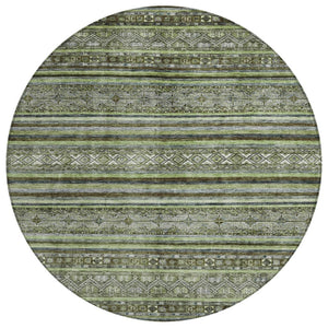 HomeRoots 5' Olive Green Gray Fern Southwestern Area Rug - Stylish, Washable, Durable for Indoor & Outdoor Use 8' Round 615970