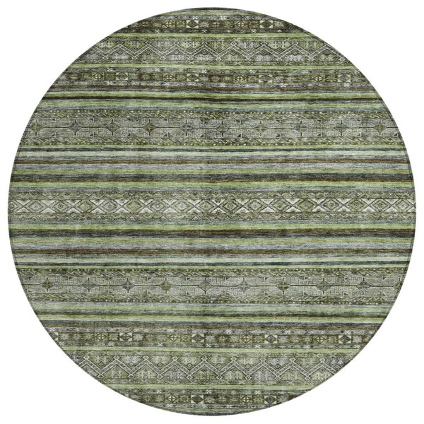 HomeRoots 5' Olive Green Gray Fern Southwestern Area Rug - Stylish, Washable, Durable for Indoor & Outdoor Use 8' Round 615970
