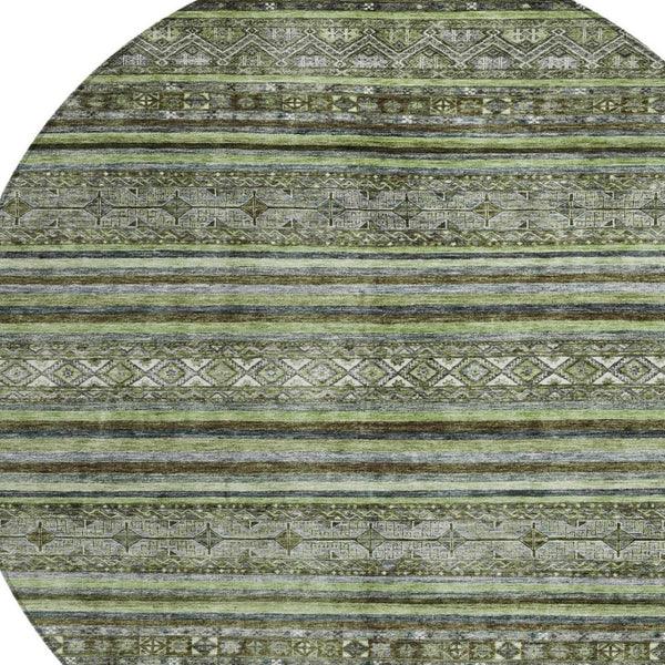 HomeRoots 5' Olive Green Gray Fern Southwestern Area Rug - Stylish, Washable, Durable for Indoor & Outdoor Use 8' Round 615970